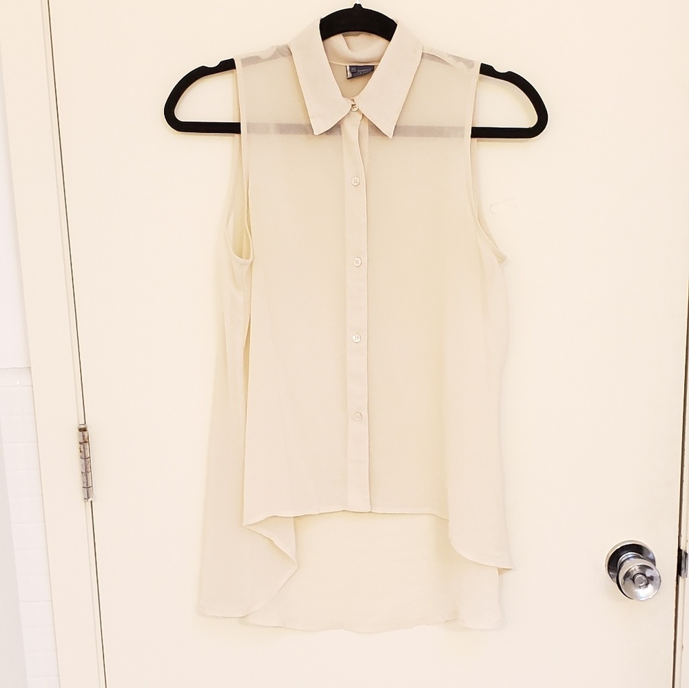 Cream Lightweight Button Up Sleeveless Top M